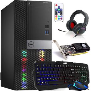 DELL RGB Gaming Tower Computer PC, i7 8th Gen, 16GB RAM, 512GB SSD, RX-6400 4GB, Wi-Fi, HDMI, RGB Keyboard with AI-Enabled Copilot Key, Mouse, Headphones, Windows 11 Pro a (Renewed)