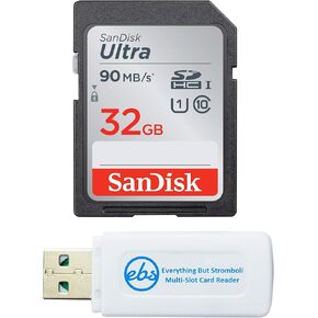 SanDisk Ultra SDHC 32GB SD Card for Olympus Mirrorless Camera Works with OM-D E-M10 IV, OM-D E-M5 III (SDSDUNR-032G-GN6IN) Bundle with (1) Everything But Stromboli SD & Micro Memory Card Reader