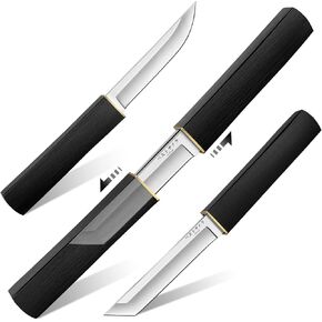 Moontay Mini Katana Knives Set – 2 in 1 Janpanese Tanto Knife with Integrated Wood Sheath & Handle, Stainless Outdoor Double Knife Set, Short Samurai Swords for Camping Survival BBQ Home, Gift for Men