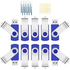 16GB Flash Drive 10 Pack USB 2.0 Thumb Drive Swivel Memory Stick Jump Drive with LED Indicator/Lanyard/Label for Storage and Backup (16G, 10pcs, Navy Blue)