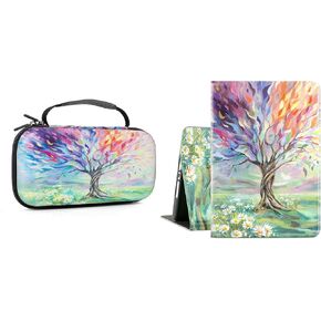 iPad 9th/8th/7th Generation Case 10.2 Inch + Nintendo Switch Case/Nintendo Switch OLED Case with Oil Painting Tree Pattern Set