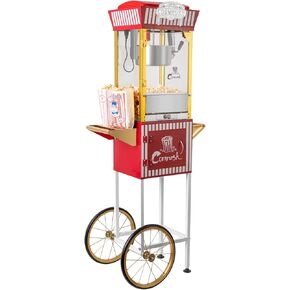 Popcorn Maker Professional Cart Retro Classic Popcorn Popper Machine 8 Ounce with Nonstick Kettle for Home Use, Party and Birthday Gift, Red