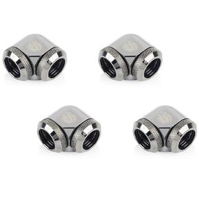 Bitspower Dual Enhance Multi-Link Adapter Fitting for 14mm OD Rigid Tubing, 90 Degree Angle, Black Sparkle, 4-Pack