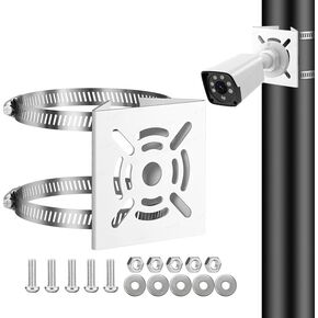 Universal Vertical Pole Mount Adapter with 2 Loops for CCTV Security Camera Wall Mounting Bracket Compatible with PTZ Dome Cameras Iron White (Not Included Camera)