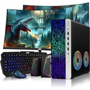 HP G3 Desktop RGB Computer PC Intel i7-6th Gen, 16GB DDR4 Ram 512GB SSD, Dual 24 Inch Curved Monitor, RGB Speaker, Gaming Keyboard Mouse, 2X ARGB Fan WiFi, Windows 11 Pro (Renewed)