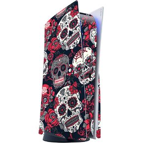 ITS A Skin Skins Compatible with Sony Playstation 5 Console Disc Edition - Protective Decal Overlay Stickers wrap Cover - Sugar Skulls Red Black Dia de Los