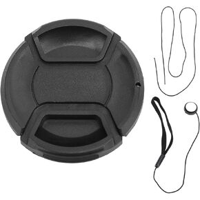 Camera Lens Cover Professional Dust Proof Scratch Center Pinch Design Lens Protector with Anti Loss Rope for DSLR Mirrorless Cameras ABS Plastic 1 Cover 2 Ropes (62mm)