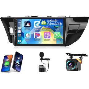 [4+64G] Hikity Android 15 Car Stereo for Toyota Corolla/Levin 2014-2017 with Wireless Carplay Android Auto, 10'' Touchscreen Radio Bluetooth Mirror Link GPS WiFi SWC AI DSP/FM/RDS/EQ Backup Cam+Mic