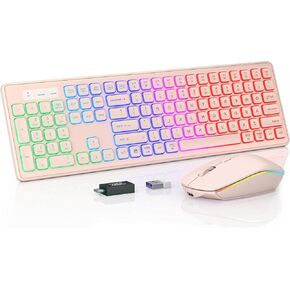 RGB Backlit Keyboard and Mouse-Peach Pink