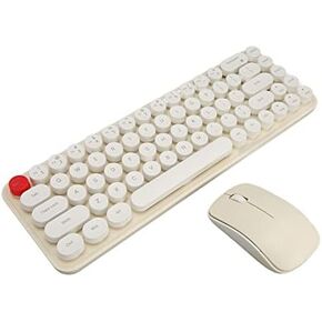 Retro Cute Keyboard Mouse Combo 68 Keys, Portable 2.4G Silent Typewriter Office Set, Energy Saving, Low Consumption Technology (Beige)