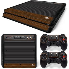 ZOOMHITSKINS Compatible with PS4 Slim Skin, Retro Classic Vintage Brown Wood Game, Durable & Fit, 3M Vinyl, Made in The USA
