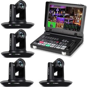 FoMaKo 4K PTZ Camera HDMI, AI Auto-Tracking, 4K 20X Optical Zoom(4pcs),M6 Video Mixer Switcher, for Church Worship Education Conference Events, PTZ Bundle(K20UH X4+M6)