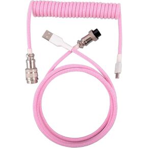 ملفوف لوحة مفاتيح USB C للوحة مفاتيح الألعاب ، كابل لوحة المفاتيح الميكانيكية مزدوجة الأكمام مع طيار معدني قابل للفصل ، 1.5M USB-C إلى USB-A (الوردي)