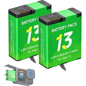 for Gopro Hero 13 Battery, 2400mAh Long Endurance Replacement Batteries for Go Pro Hero 13 Camera Charger Accessories (2-Pack)