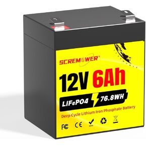 12.8V 6Ah LiFePO4 Battery with BMS, Rechargeable Lithium Battery for UPS, Ligthing, Ride on Toy, Radio, Alarm System, Camera