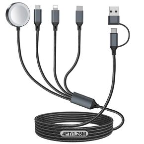 4-in-2 Charging Cable for Apple Watch Charger/Samsung/iPhone Charger,Car/Office/Camping/Travel Essentials,Type C Cable Multi Cord for iWatch Ultra/10-2/iPhone 16-11/Samsung S25-S20,iPad,airPods-Black
