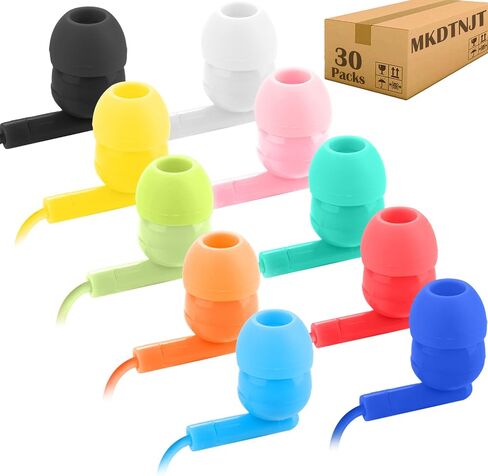 30 Pack Kids Earbuds Bulk for Classroom School Students Children Toddler Teens Boys Girls,Individually Bagged(HTC003,Mixed Colors) in Kuwait