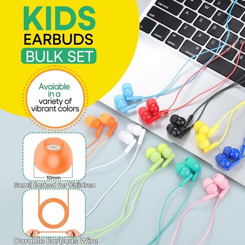 30 Pack Kids Earbuds Bulk for Classroom School Students Children Toddler Teens Boys Girls,Individually Bagged(HTC003,Mixed Colors) in Kuwait