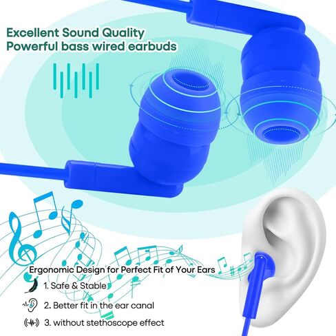 30 Pack Kids Earbuds Bulk for Classroom School Students Children Toddler Teens Boys Girls,Individually Bagged(HTC003,Mixed Colors) in Kuwait