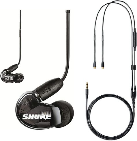 Shure Aonic 215 Wired Sound Isolating Earbuds, Black & RMCE-UNI Universal Communication Cable for Detachable SE Earphones in Saudi Arabia