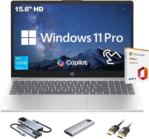 HP 2025 NEW 15.6 "HD Touchscreen Laptop ، Intel I3-1315U ، 32GB RAM ، 1TB SSD + 256GB SSD ، AI COPILOT ، Office LifeTime ، حزمة مع محطة الإرساء و HDMI ، للأعمال والطالب ، Windows 11 Pro in Kuwait