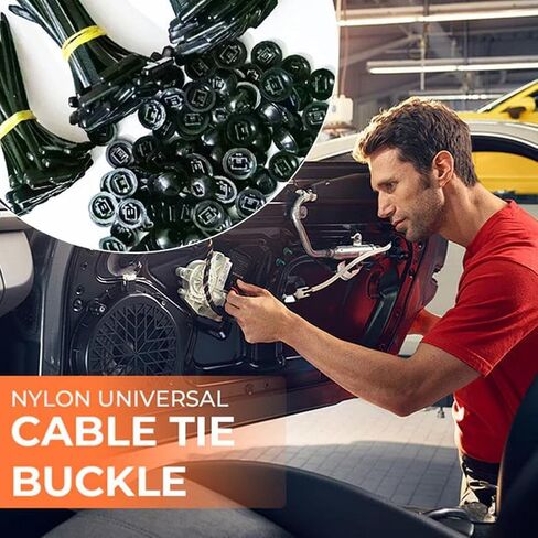 Nylon Universal Cable Tie Buckle Heavy Duty Self-Locking Zip Ties Holder with Pin & Button for Car Daily Repair (Black-100pcs) in Kuwait