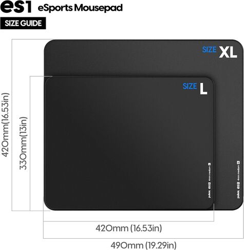 Pulsar - eS1 Esports Professional Level Gaming Mouse Pad 4mm Thickness Anti-Slip Base Anti-Fray Precision Stitching Medium to high Glide Speed 19.3in x 16.5in (XL, Black) in Saudi Arabia