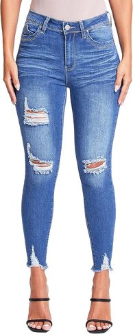 YMI Women's Junior Wannabettabutt Repreve Mid-Rise Ankle Jeans with Frayed Hem in Kuwait