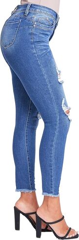 YMI Women's Junior Wannabettabutt Repreve Mid-Rise Ankle Jeans with Frayed Hem in Kuwait