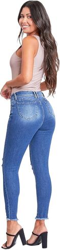 YMI Women's Junior Wannabettabutt Repreve Mid-Rise Ankle Jeans with Frayed Hem in Kuwait