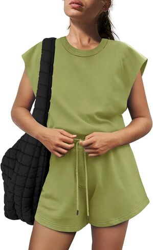 Yanekop Womens Athletic Romper Loose Crewneck Short Jumpsuit Open Back Summer One Piece Outfits with Pockets in Kuwait