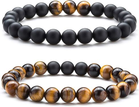 Hamoery Men Women 8mm Volcanic Stone Beads Essential Oil Couple Bracelet Elastic Natural Stone Yoga Bracelet Bangle(Set 6) in Kuwait