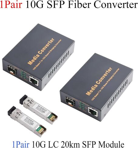 10G SFP Media Converter - 1 SFP to 1 RJ45 Transceiver, 10Gbps Fiber Optic Switch with 10KM/20KM/40KM LC SFP Module (2PCS) in Kuwait