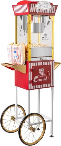 Popcorn Maker Professional Cart Retro Classic Popcorn Popper Machine 8 Ounce with Nonstick Kettle for Home Use, Party and Birthday Gift, Red in Kuwait