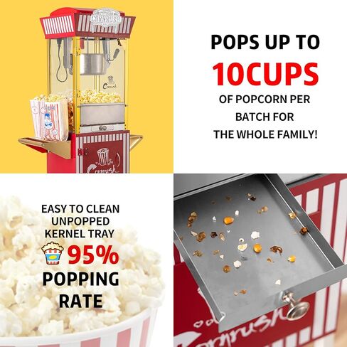 Popcorn Maker Professional Cart Retro Classic Popcorn Popper Machine 8 Ounce with Nonstick Kettle for Home Use, Party and Birthday Gift, Red in Kuwait