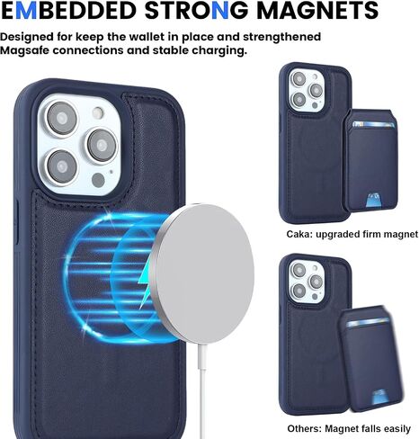 for iPhone 15 Pro case with Credit Card Holder mag Safe, for iPhone 15 Pro Phone Leather Case Wallet for Women Compatible mag Safe Wallet Detachable 2-in-1 for Men-Blue in Kuwait