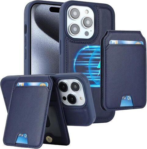 for iPhone 15 Pro case with Credit Card Holder mag Safe, for iPhone 15 Pro Phone Leather Case Wallet for Women Compatible mag Safe Wallet Detachable 2-in-1 for Men-Blue in Kuwait