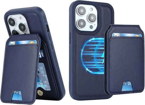 for iPhone 15 Pro case with Credit Card Holder mag Safe, for iPhone 15 Pro Phone Leather Case Wallet for Women Compatible mag Safe Wallet Detachable 2-in-1 for Men-Blue in Kuwait