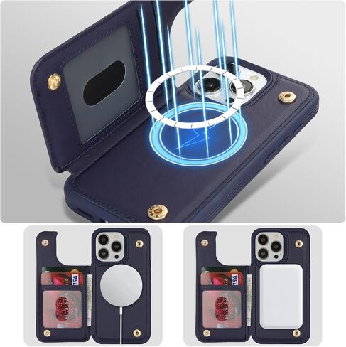 for iPhone 15 Pro case with Credit Card Holder mag Safe, for iPhone 15 Pro Phone Leather Case Wallet for Women Compatible mag Safe Wallet Detachable 2-in-1 for Men-Blue in Kuwait