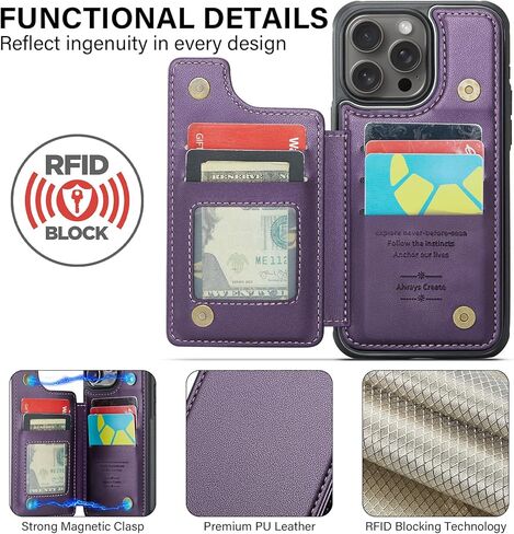 لـ iPhone 16 Pro Max Case Wallet مع حامل البطاقة ، Wallet Case for iPhone 16 Pro Max ، حظر RFID ، غلاف هاتف Retro Pu Leather Recover in Kuwait
