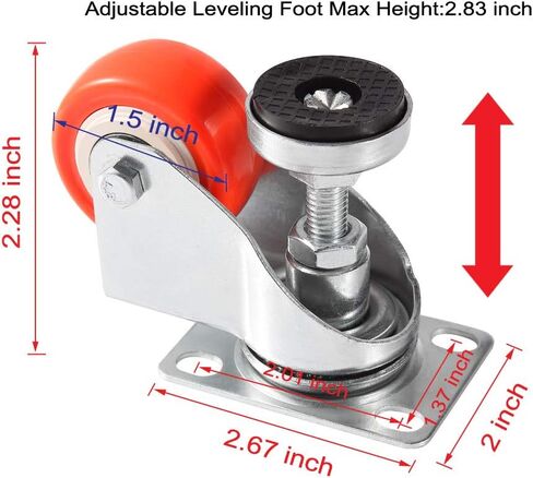 Skelang 4 قطع 2 بوصة عجلة تسوية قابلة للتعديل، عجلات قدم التسوية، عجلات عجلات لوحة دوارة، تركيب لمعدات الصناعة، الدمى، منضدة العمل، أرفف الكتب، سعة الحمولة الإجمالية 330 رطل in Kuwait