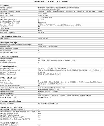 Intel NUC 13 Arena Canyon Mini PC NUC13ANHi7 Mini Desktop Computer/HTPC 13th Gen. Intel Core i7-1360P,12 Cores(4P+8E), 16 Threads,WiFi 6, Bluetooth 5.3,Windows 11 Pro(16GB DDR4 RAM,1TB PCIe SSD) in Kuwait