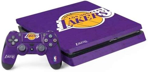 Skinit Decal Gaming Skin Compatible with PS4 Slim Bundle - Officially Licensed NBA Los Angeles Lakers Canvas Design in Saudi Arabia