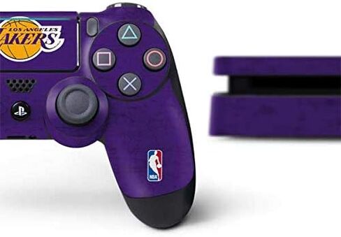 Skinit Decal Gaming Skin Compatible with PS4 Slim Bundle - Officially Licensed NBA Los Angeles Lakers Canvas Design in Saudi Arabia