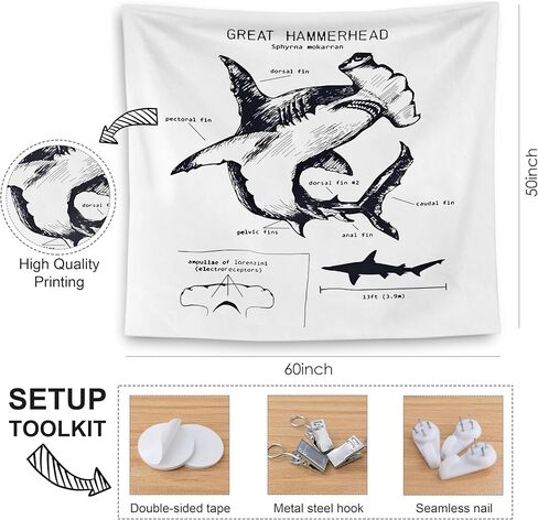 QGFM Shark Tapestry, Shark Wall Decor, Anatomy of a Shark Educational Tapestry Wall Hanging for Classroom Kids Room Bedroom Playroom Decor, Marine Biology Decor, Ocean Classroom Decor, 50x60 Inches in Saudi Arabia
