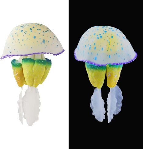 WishLotus Aquarium Jellyfish Decoration, Soft Silicone Glowing Aquarium Decorations Fluorescent Jellyfish with Suction Cup New Upgraded Simulation Aquarium Decor for Various Fish Tank (A, Purple) in Kuwait