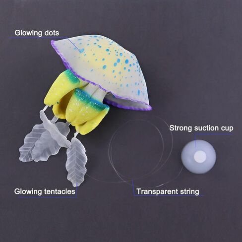 WishLotus Aquarium Jellyfish Decoration, Soft Silicone Glowing Aquarium Decorations Fluorescent Jellyfish with Suction Cup New Upgraded Simulation Aquarium Decor for Various Fish Tank (A, Purple) in Kuwait