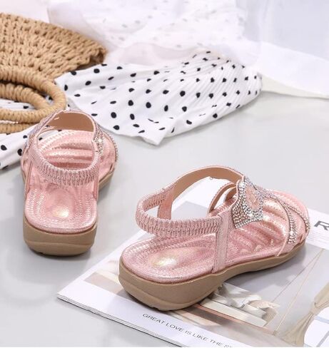 HNGHOU Women's Summer Sandals Casual Comfortable Beach Bohemian Flat Sandal Shoes (Silver, US 8) in Saudi Arabia
