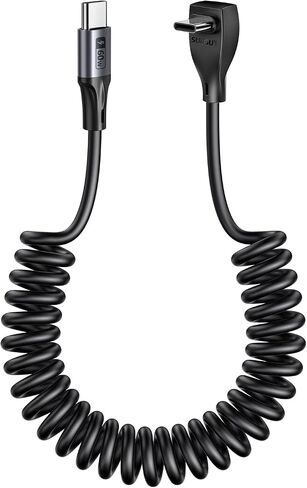 SUNGUY Right Angle Coiled USB C Cable [1FT-2.6FT], 60W USB C to USB C Cable for Android Auto, Carplay, iPhone16/15 Pro Max Plus, Tesla Model Y, Galaxy S25 S24 S23, Google Pixel in Saudi Arabia