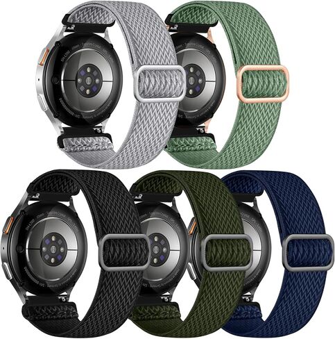 Geak 5 Pack Stretcy Bands متوافقة مع Samsung Galaxy Watch 7 6 5 4 Fe Band 40mm 44mm 45mm-Watch 6 4 Classic 42mm 46mm 43mm 47mm-Active 2 ، 20mm قابلة للتعديل مرنة نايلون سبورت سوار النساء الرجال الرجال in Kuwait